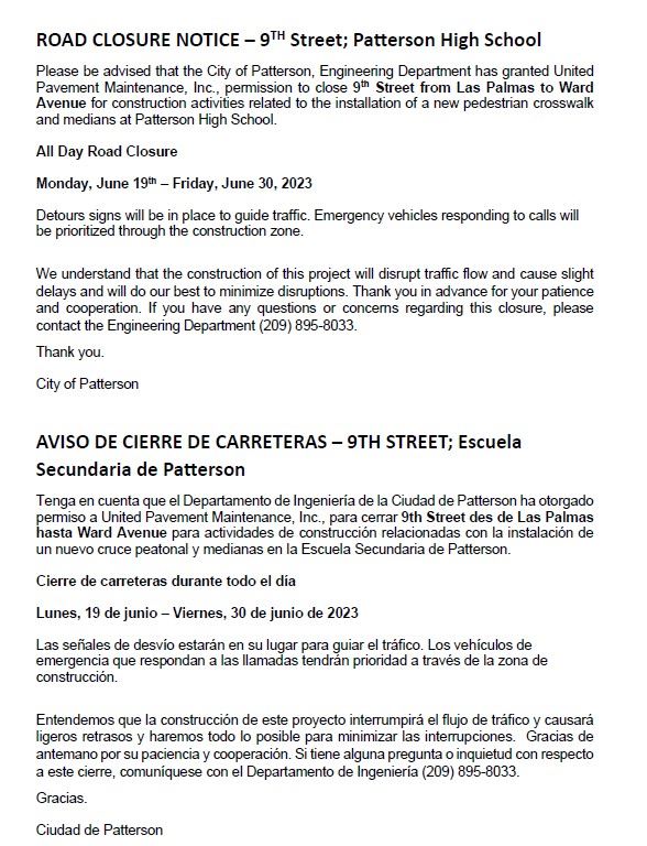 Road Closure Notice Eng Span 6.08.2023
